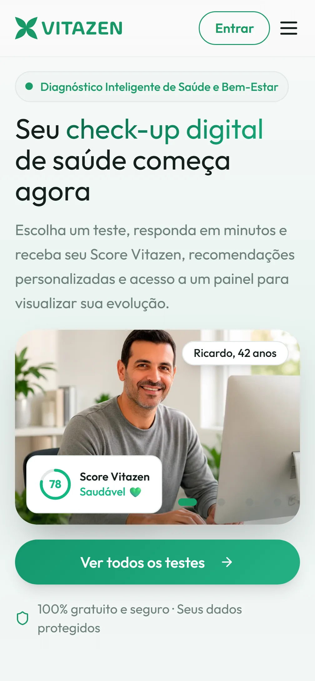 a página inicial do site Vitazen aberta no celular